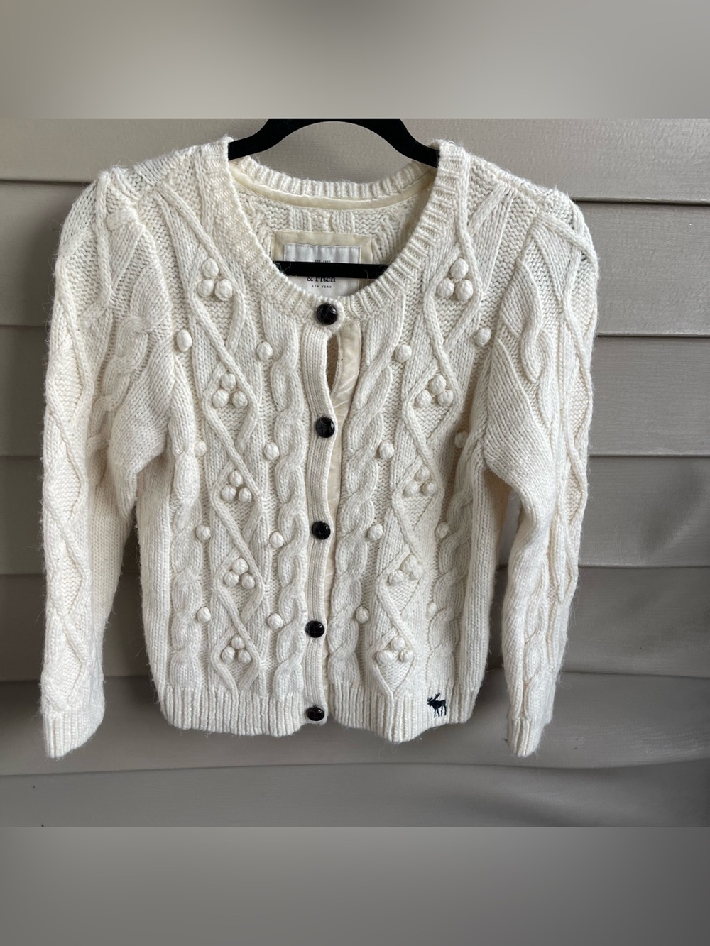 Y2k Abercrombie & Fitch Chunky Cable Knit Cardigan Button Long Sleeve Sz L Wool
